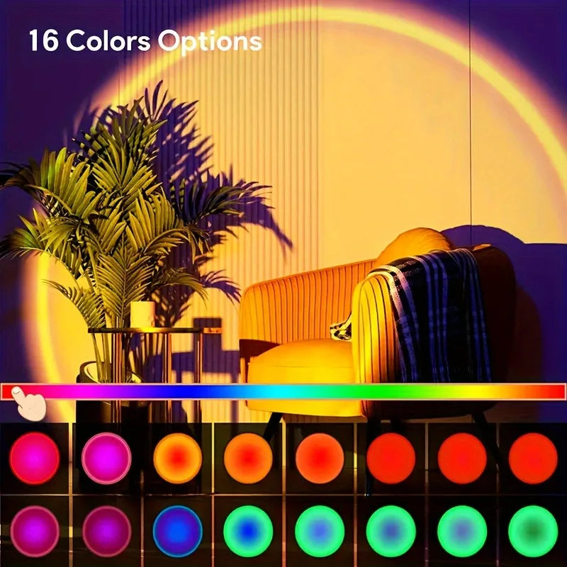 1Pc Vibrant Sunset Projection Light - 16-Color Spectrum, USB Remote Control, Dynamic Color Changing LED Light -Creates Warm Home