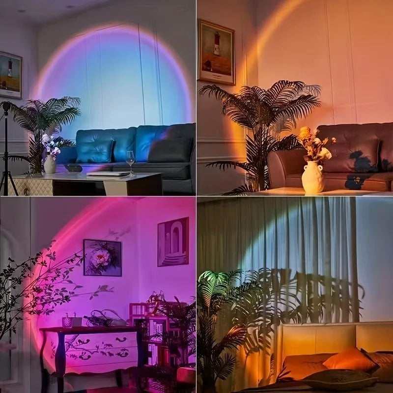 1Pc Vibrant Sunset Projection Light - 16-Color Spectrum, USB Remote Control, Dynamic Color Changing LED Light -Creates Warm Home